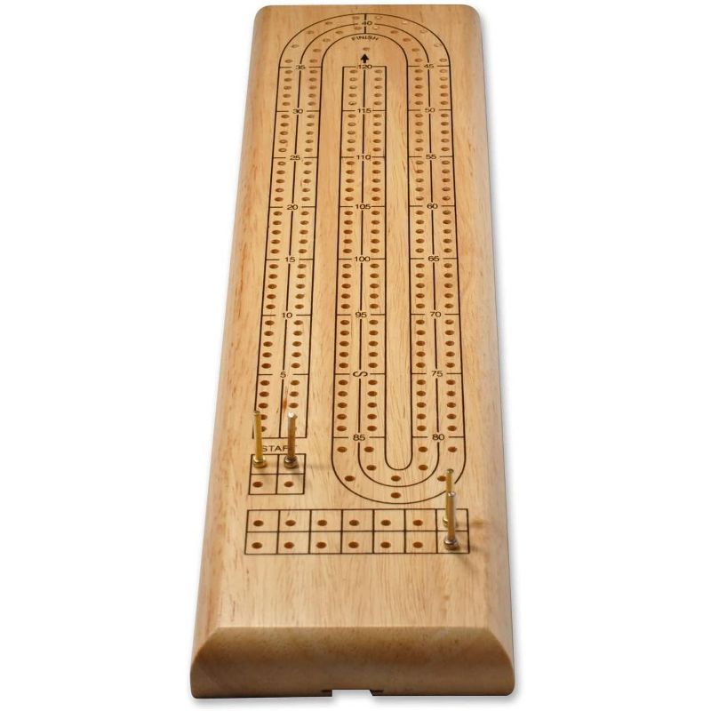 WE Games Classic Cribbage Set - Solid Wood Continuous 2 Track Board with Metal Pegs, 2 of 7