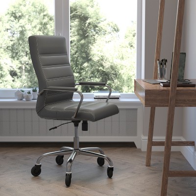 Gray LeatherSoft High Back Executive Swivel Office Chair with Chrome Frame