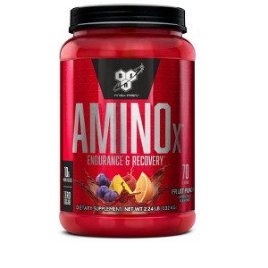 BSN Amino X Muscle Recovery & Endurance Powder with BCAAs, 10 Grams of Amino Acids, Keto Friendly, Caffeine Free, Flavor: Fruit Punch, 70 servings - 1 of 4