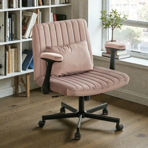 Mshliw Linen Criss Cross Office Chair with Armrests, Adjustable Height, Swivel Base, Ergonomic Seat and Support Pillow for Home Office or Study - 1 of 4