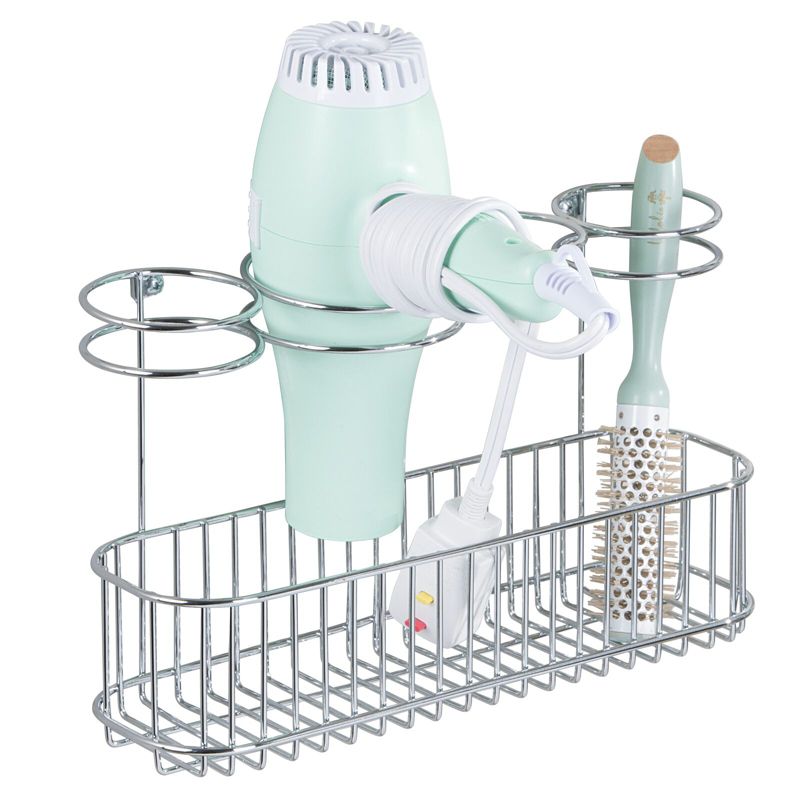 mDesign Metal Cabinet/Wall Mount Hair Care Styling Tool Storage Basket, 1 of 5