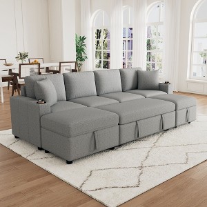 Whisen 84.7" Sectional Sofa Bed with Storage Ottoman - Beige - 1 of 4