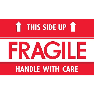 Tape Logic Labels "Fragile - This Side Up - HWC" 3" x 5" Red/White 500/Roll SCL521