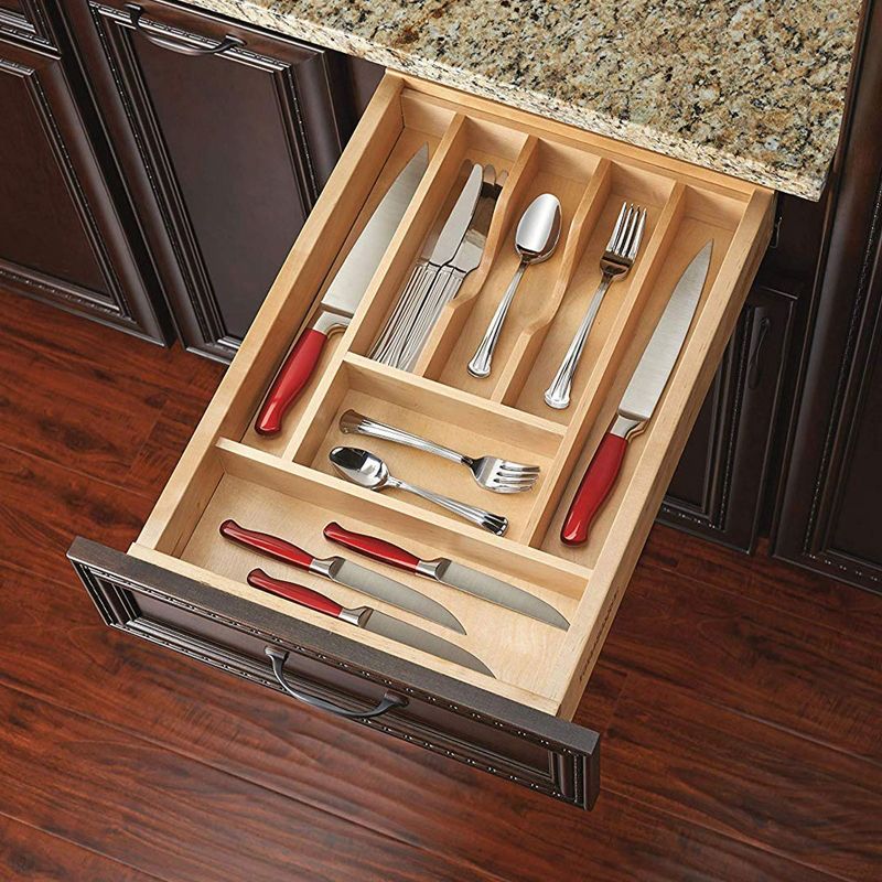 Rev-A-Shelf Trim-to-Fit Silverware Drawer Organizer For Kitchen Utensil Cutlery Cabinet Storage, Natural Maple Wood 7 Compartment Tray Insert 4WCT-1SH, 4 of 6