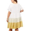 Agnes Orinda Women's Plus Size Color Block Ruffle Short Sleeve Flowy Chambray Mini Babydoll Dress - 4 of 4