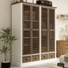 Hitow Brown Wardrobe Woodgrain Louvered Magnetic Cabinet Doors Classic Style - 2 of 4
