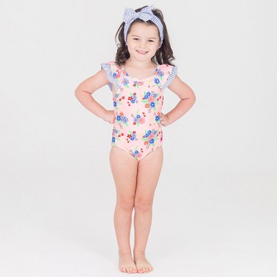 RuffleButts Girls Ruffle V-Back One Piece - Coastal Breeze Floral, Size: 8 — фото 2