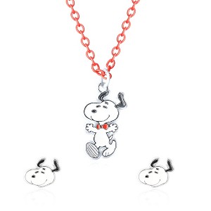 Peanuts Snoopy Fashion Necklace and Earring Set, 16 + 3'' Chain - 1 of 4