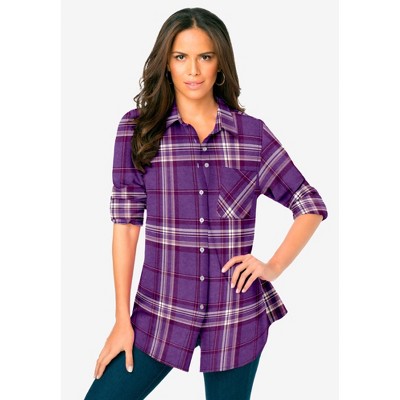 Roaman's Women's Plus Size Flannel Tunic, 44 W - Purple Orchid Plaid ...