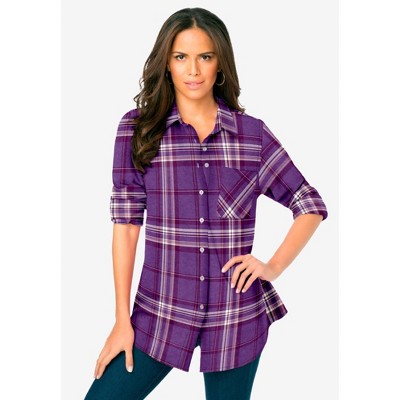 Roaman's Women's Plus Size Flannel Tunic, 44 W Purple Orchid Plaid