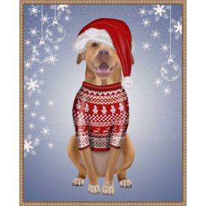 Amanti Art 23"x28" Pitbull in Christmas Sweater by Fab Funky Framed Canvas Wall Art Print - 1 of 4