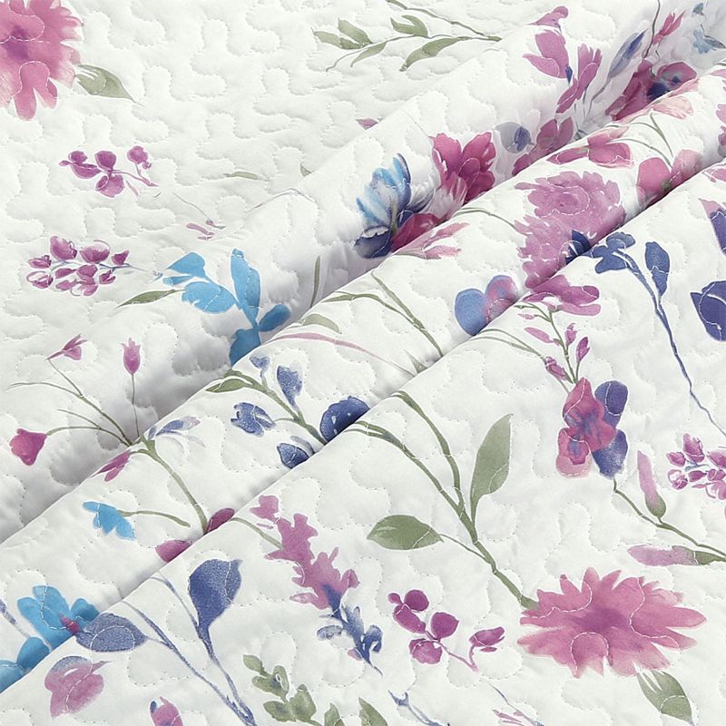 Legacy Decor 3 PCS Quilt Bedspread Coverlet White Floral Design Ultra Soft Microfiber Oversize, 2 of 5