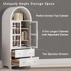 71" Arched Kitchen Pantry Cabinet with Glass Doors and Adjustable Shelves, White MDF Storage Cupboard for Dining Room-3irtyhousy - 2 of 4