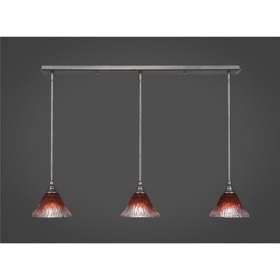 Toltec Lighting Any 3 - Light Chandelier in  Brushed Nickel with 7" Raspberry Crystal Shade