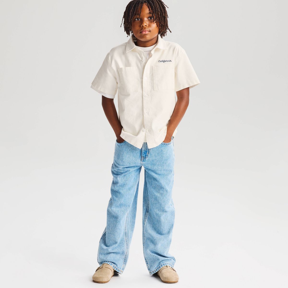 Boys' Short Sleeve Relaxed Fit Button-Down Mechanic Shirt - Cat & Jack™