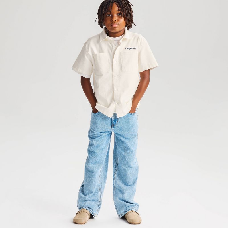 Boys' Short Sleeve Relaxed Fit Button-Down Mechanic Shirt - Cat & Jack™ Almond XS