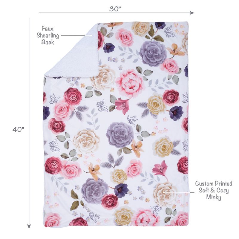 Lambs & Ivy Secret Garden Ultra-Soft Fleece/Minky Floral Baby Blanket, 2 of 8