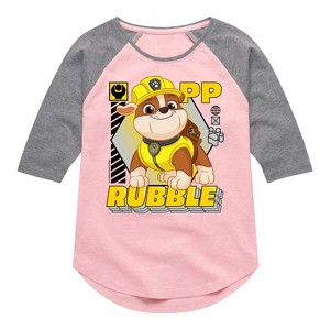 Girls' - Paw Patrol - Rubble Graphic Shirt Tail Raglan Graphic T-shirt - 1 of 4