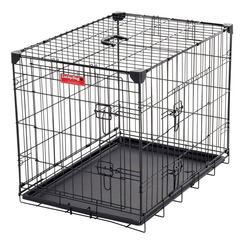 Lucky Dog Dwell Series 24 Inch Small Lightweight Kennel Secure Fenced Pet Dog Crate w/Divider Panels, Sliding Doors, and Removable Tray, Black, 1 of 7