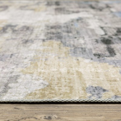 Ivory and Grey Abstract Washable Synthetic Area Rug 7'6" x 10'