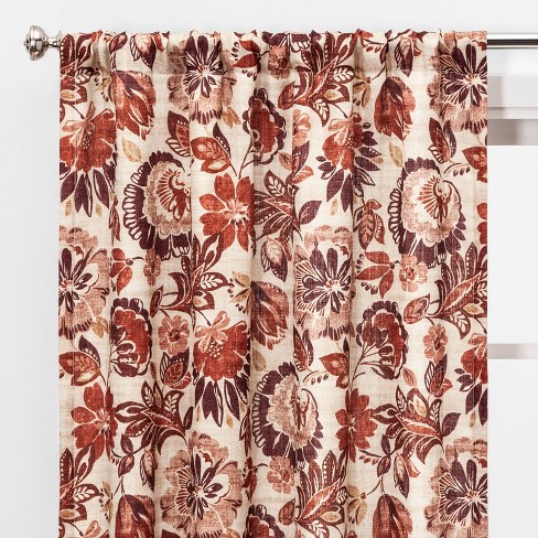 2pc 40 X84 Jacobean Floral Light Filtering Window Curtain Panels
