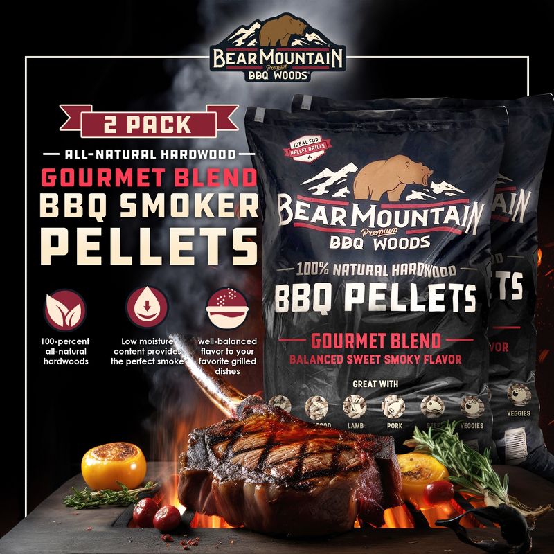 Bear Mountain FK99 Premium All Natural Low Moisture Hardwood Smoky Gourmet Blend BBQ Smoker Pellets for Outdoor Grilling, 20 Pound Bag (2 Pack), 2 of 7