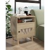 Rattan Nightstand with Charging Station, Boho End Table, Side Table with USB Ports, 1 Storage and Solid Wooden Legs for Bedroom, Living Room,Natural - 2 of 4
