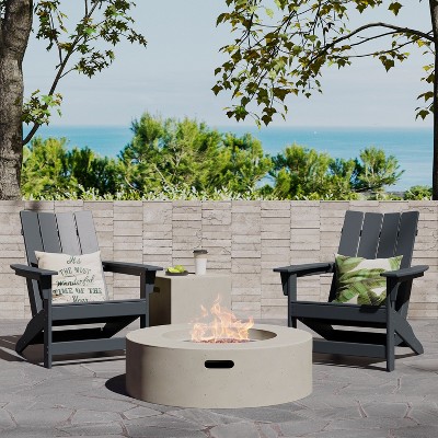 Christopher Knight Home Encino Outdoor Acacia Wood Adirondack Chairs with Circular Fire Pit Table