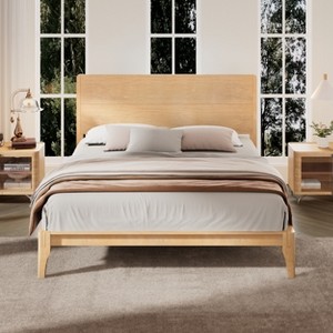 GDFStudio Ruby Mid-Century Modern Bamboo Wood Platform Bed with Wood Slat Metal Support - 1 of 4