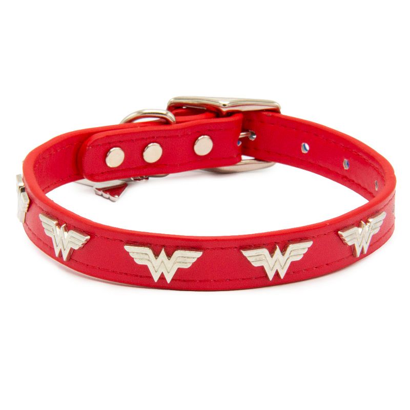 Buckle-Down Vegan Leather Dog Collar - DC Comics Wonder Woman Red with WW Icon Embellishments & Metal Charm, 2 of 4