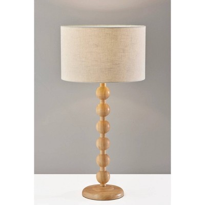 Natural Wood Table Lamp with Linen Drum Shade and 3-Way Switch