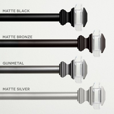 Gunmetal Adjustable Curtain Rod with Acrylic Finials, 66"-120"