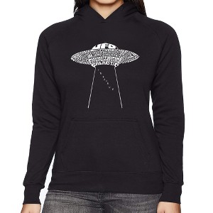 LA Pop Art Women's Word Art Hooded Sweatshirt -Flying Saucer UFO - 1 of 4