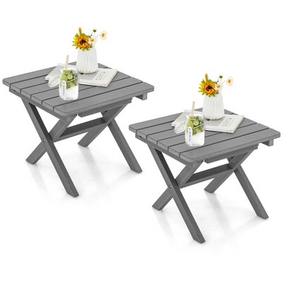 Tangkula 2 Pieces Folding Adirondack Side Table Poolside Garden Patio Gray
