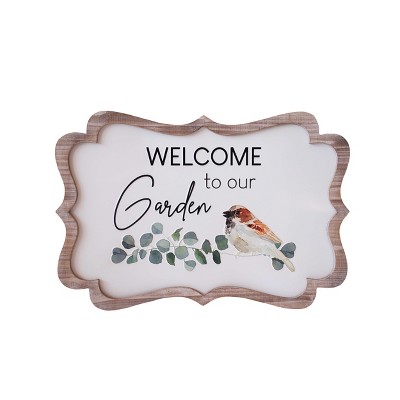 VIP Metal 23.5 in. White and "Welcome to the Garden"Wall Sign