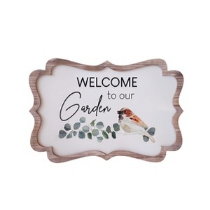 VIP Metal 23.5 in. White and "Welcome to the Garden"Wall Sign - 1 of 2