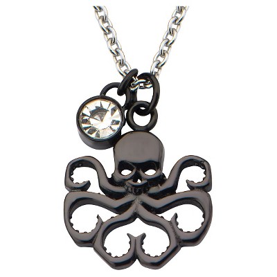 Women's Marvel Hydra Cutout Stainless Steel Black IP Pendant Necklace with Clear CZ (18")