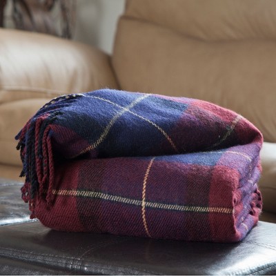 Hastings Home Cashmere-Like Blanket Throw for Living Room or Bed - Blue/Red Plaid