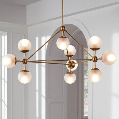 Soft Gold Mid-Century Modern Sputnik Chandelier with Frosted Glass Globes