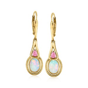 Ross-Simons Ethiopian Opal and .30 ct. t.w. Pink Tourmaline Drop Earrings in 18kt Gold Over Sterling - 1 of 4