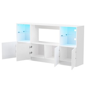 CLIHOME LED High Gloss TV Stand, Modern Sideboard with Large Storage Cabinet, Media Console with Tempered Glass Shelves - 1 of 4