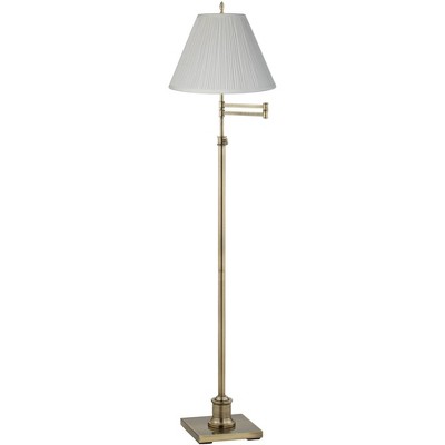 360 Lighting Swing Arm Floor Lamp Antique Brass White Mushroom Pleated Empire Shade for Living Room Reading Bedroom Office