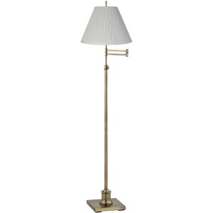 360 Lighting Chic Swing Arm Floor Lamp 70" Tall Antique Brass White Mushroom Pleated Empire Shade for Living Room Reading Bedroom Office - 1 of 3