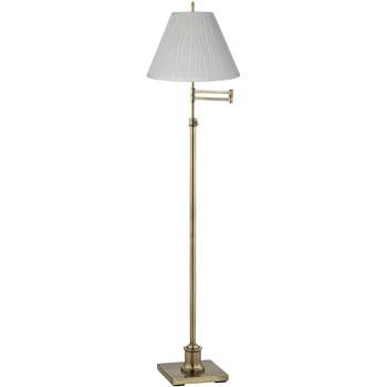 360 Lighting Chic Swing Arm Floor Lamp 70" Tall Antique Brass White Mushroom Pleated Empire Shade for Living Room Reading Bedroom Office