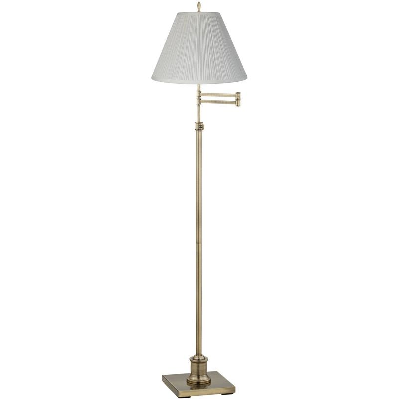 360 Lighting Chic Swing Arm Floor Lamp 70" Tall Antique Brass White Mushroom Pleated Empire Shade for Living Room Reading Bedroom Office, 1 of 4