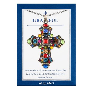 Anna-Kaci Colorful Stained Glass Rhinestone Cross Pendant Necklace Gift Message Card & Envelope Faith Jewelry Gifts - 1 of 4