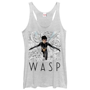 Women's Marvel Wasp Floral Print Racerback Tank Top - 1 of 4