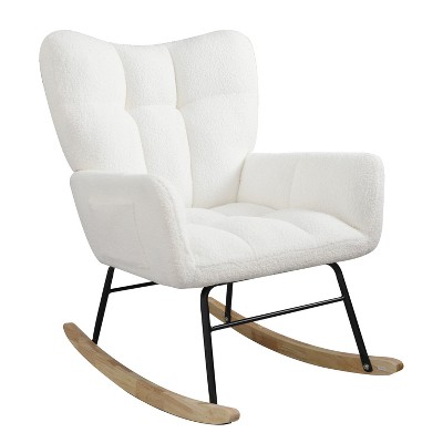 Vynxaria 27.1 Inch Teddy Fabric Accent Chairs, Olive Green Rocking Chairs with Armrests, Ideal for Bedroom and Living Room