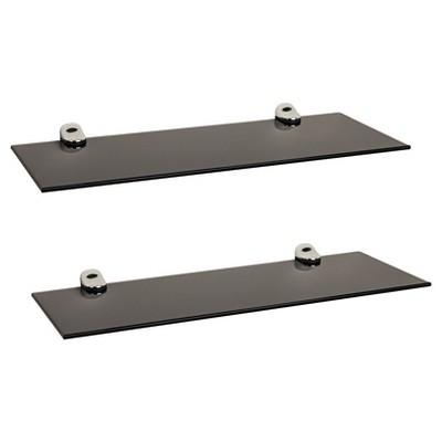 Danya B. (set Of 2) 16" X 6" Floating Shelves Smoke Glass With Brackets ...