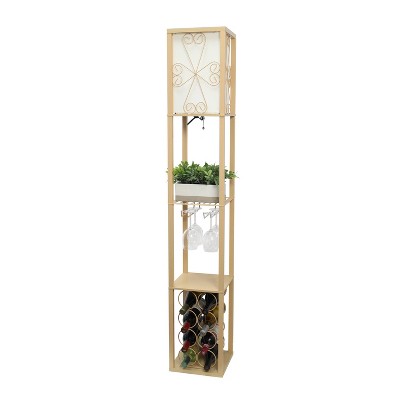 Chic White 12" Multi-Functional Wine Rack Shelf Lamp with Linen Shade